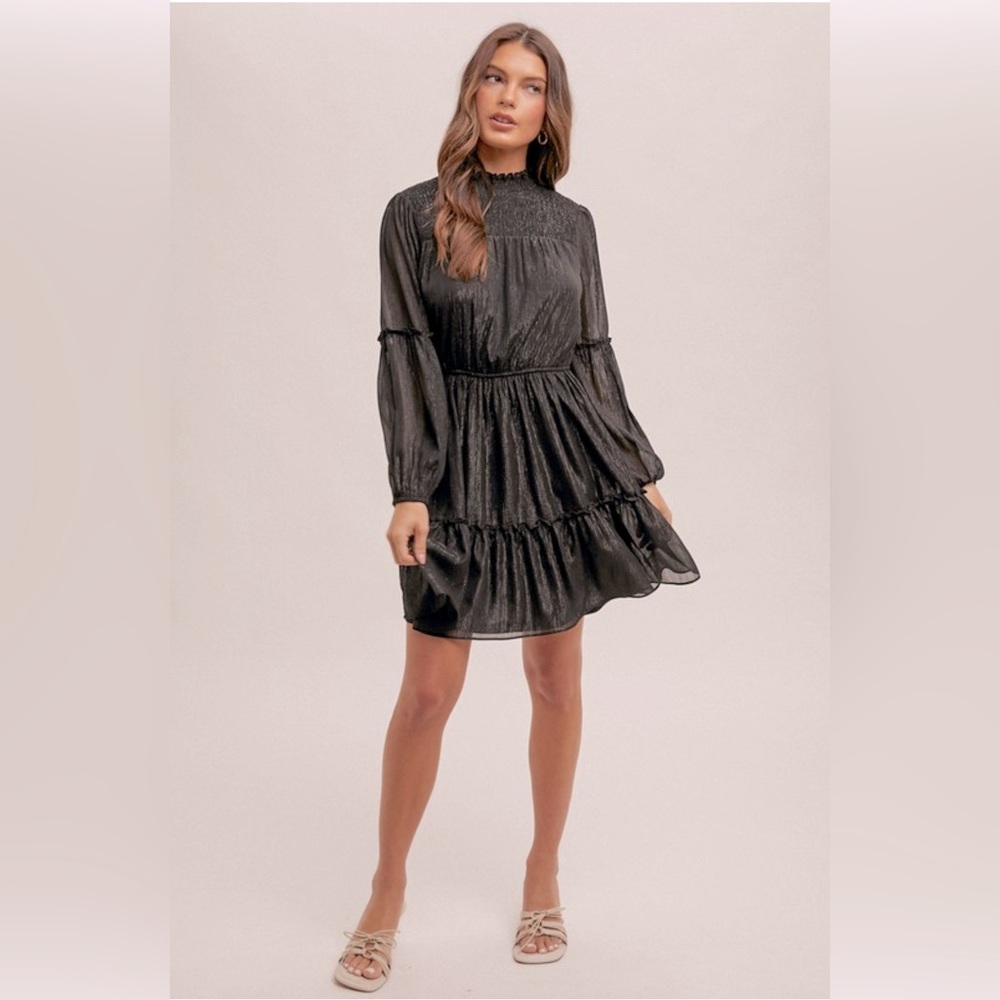 Smoked Ruffle Detail 3/4 Sleeve Dress